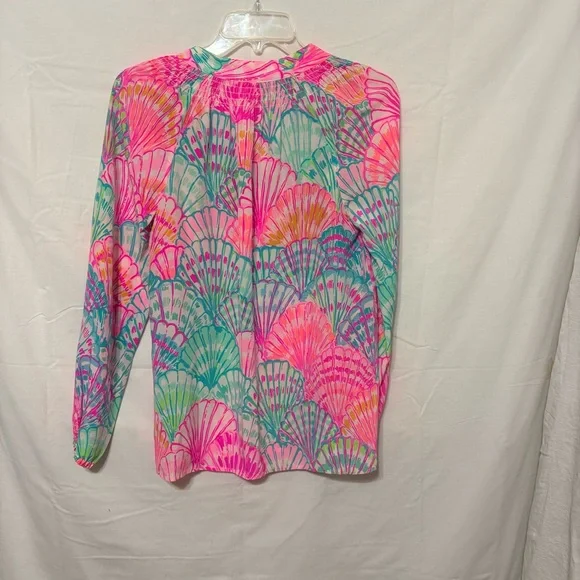 Lilly Pulitzer Pink and Green Shell Print Blouse - Picture 4 of 11